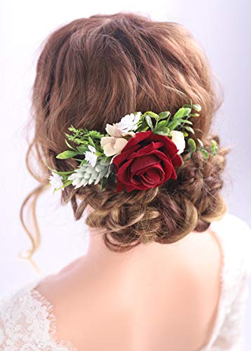 אדום פרחוני שיער קליפ בורגונדי חתונה שיער מסרק בגימור עבור כלות גן חתונה כלה השושבינות כיסוי ראש