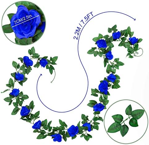 HXDISWSM פרחים מלאכותיים גרלנד 2 PCS 15ft Royal Blue Roos