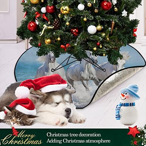 מחצלת עץ חג המולד Visesunny שלוש סוסים לבנים מרהיבה בגלים בגלים עץ האוקיאנוס מעמד מחצלת מגן רצפת סופג עץ עץ
