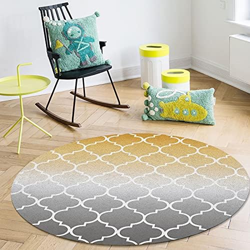 שטיח שטח עגול גדול לחדר שינה בסלון, שטיחים 6ft ללא החלקה לחדר ילדים, שיפוע צהוב אפור רטרו מרוקו דפוס