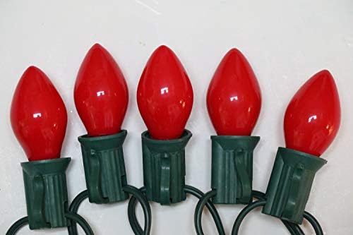 גאווה לחג קרמיקה מיושנת C7 אורות עץ חג המולד - אורות חג מולד אדומים עם חוט ירוק - UL רשום - סט של 25