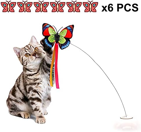 6 פאק צעצועים לחתולים אינטראקטיביים החלפת פרפר לחתולים מקורה צעצוע אוטומטי סיבוב פרפר חתול