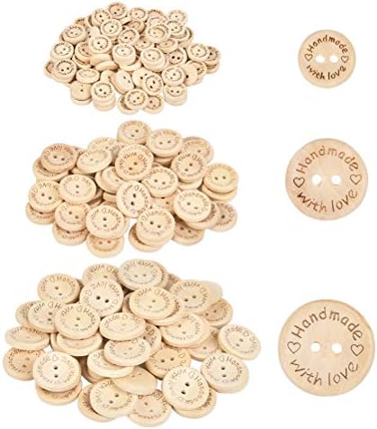 ממוקד 150 יח 'כפתורים בעבודת יד מעץ, 2 חורים לחצני תפירה מעץ, מגוון מעץ בעבודת יד עם כפתורי אהבה לתפירה