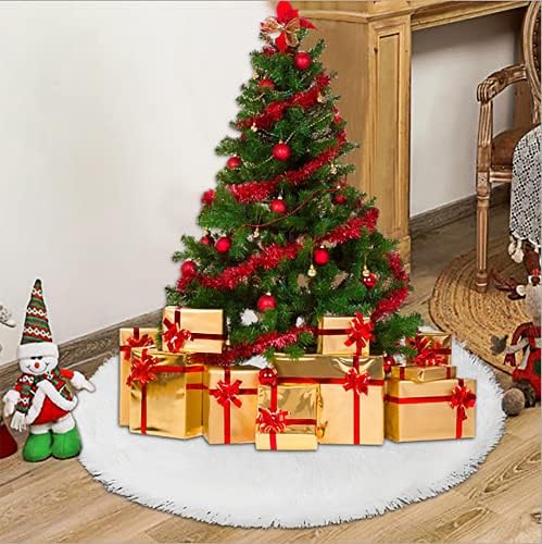 חצאית עץ חג המולד לבנה קישוטי עץ חג המולד ציוד לבית השנה החדשה, מחצלת עץ לקישוטים למסיבות חג