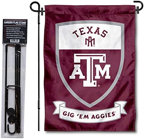 טקסס A&M אוניברסיטת Gig Em Aggies Shield Shield Garden Flag and Flag Stand Stand Ste
