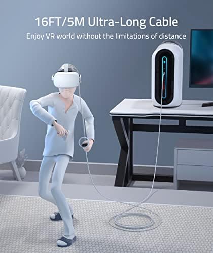 כבל קישור Syntech תואם 16ft עם Oculus/Meta Quest 2/Pro/Pico 4 אוזניות VR VR, כבל העברת נתונים במהירות גבוהה USB