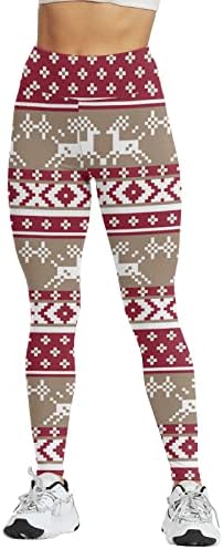 מכנסי יוגה לחג המולד של ZDDO לנשים מותניים גבוהים איילים איילים שלג הדפסים חותלות