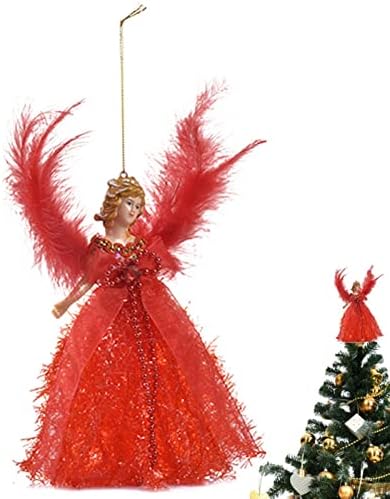 בובת תליון עץ חג המולד של Ripteadry, טופר עץ חג המולד מלאך, תליון עץ חג המולד של מיני אנג'ל, עם כנף נוצה, לקישוטים