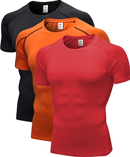 WRAGCFM 3 חבילה דחיסת גברים אתלטית חולצות שרוול קצר ， אימון מגניב יבש יבש חולצות טריקו ספורט