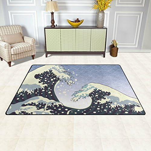 גלי מים ווליי שטיח שטיח, גל סגנון יפני גלים שטיח רצפה לא שפשפת חלקה למגורים בחדר מעונות חדר חדר שינה 60x39