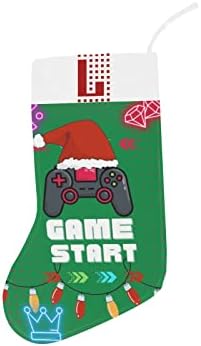 גרב חג המולד של מונוגרמה עם משחק משחק וידאו התחלה ומכתב L 18 אינץ 'ירוק ולבן עם ראשוני