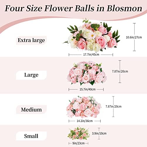 פרחים מלאכותיים של Blosmon קישוטי שולחן מרכזיים 6 יח 'פרחי אדמונית מזויפים אדמוני משי ורוד כדור פרחים מלאכותי