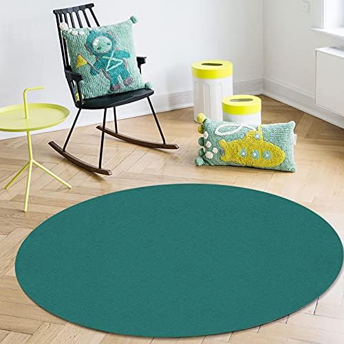 שטיח שטח עגול גדול לחדר שינה בסלון, שטיחים 5ft ללא החלקה לחדר ילדים, צבע אחיד ציאן כהה מחצלת רצפת שטיח