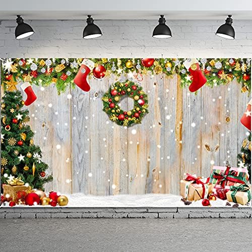 תפאורת חג מולד לצילום חג המולד דלת קיר רקע רצפת שלג וינטג 'וינטג' אסם כפרי מוסך אסם שנה חדשה קישוטים לעץ