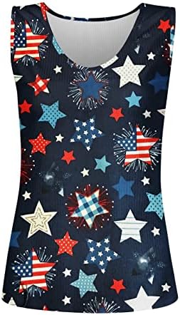 מיטה למעלה נשים קיץ עצמאות יום אמריקאי דגל הדפסת שרוולים למעלה מקרית לסרוג חולצה אפוד עגול צוואר חדש