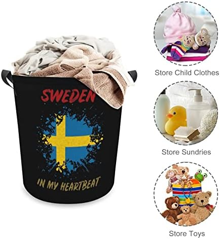 שוודיה בלב פעימות הלב שלי כביסה מתקפלת על כביסה גדולה מארגן צעצועי סל אחסון קל משקל עם ידיות