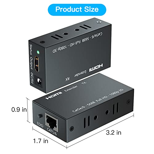 Bcrokory HDMI מאריך עד 60 מטר/196ft, 1080p משדר ומקלט HDMI, משחזר שולח Ethernet של HDMI מעל Singal RJ45 CAT5E/6/7