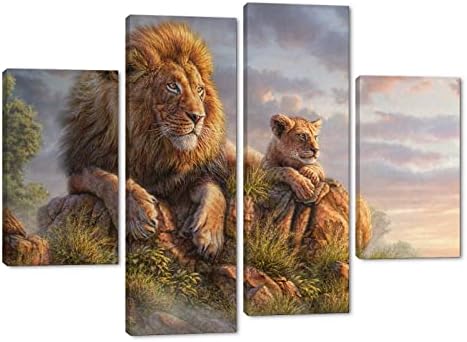 תמונות אריה יצירות אמנות קיר 4 לוחות ציור אריה אמנות קיר לעיצוב משרד ביתי מודדים פוסטרים של בעלי חיים בר