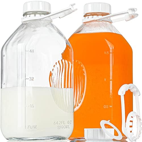 2 חבילות 64 גרם בקבוק חלב זכוכית כבד עם מכסה בורג אטום לשימוש חוזר, בקבוק מים זכוכית 2 QT עם 2 קווים בקנה