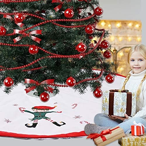 חצאית עץ חג המולד של U-Buyhouse צווארון עץ עץ שדון גדול, קישוטי חג המולד כפרי מקורה כפרי, אדום ולבן