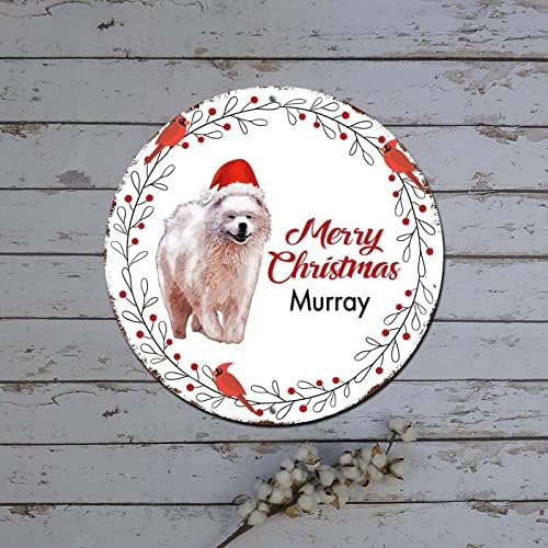 שלטי זר חג המולד כלב בכובע קרדינלים זר עגול מתכת פח שלט קיר קיר לחג המולד שלט אלומיניום וינטג