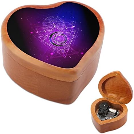 דפוס גיאומטרי קופסת מוסיקה מעץ צורת לב קופסת מוסיקה וינטג 'שעון עץ מתנות קופסאות מוזיקליות