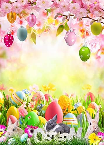 אלטן 5 על 7 רגל רקע פסחא אביב פרחים ורודים ביצים צבעוניות ארנב פסחא ירוק דשא תפאורה רקע צילום אביב גן צבעוני