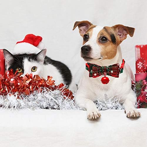 2 מארז חג המולד חתול צווארון חתול עניבת פרפר צווארון הבדלני, חמוד עניבת פרפר ופעמון עם חמוד משובץ