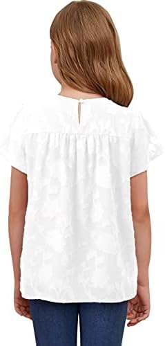 יוקלאס בנות שיפון קצר שרוול חולצות פפלום בייבידול חולצות עבור 5-15 שנים ילדים צווארון עגול טוניקות חולצות
