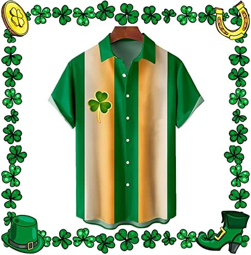 Wocachi St. Patrick's Day's Mens כפתור למטה חולצות שרוול קצר חוף מזדמן צמרות גרפיקה ירוקה בתוספת חולצת באולינג