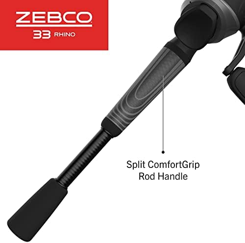 Zebco 33 קרנף סליל ספינסט קשוח ושילוב חכה דו-חלקית, מוט זכוכית אלקטרונית עמידה עם ידית ComfortGrip, סליל דיג