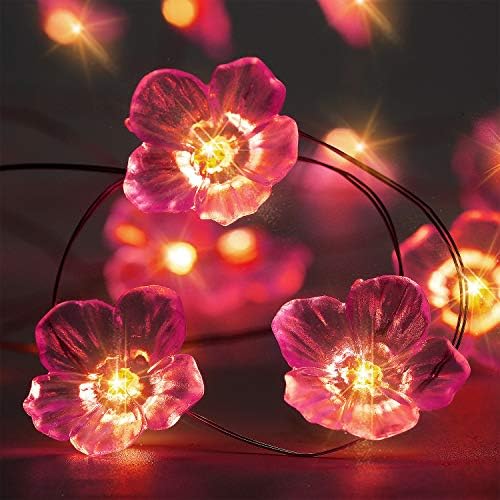 פריחת דובדבן ורוד אורות מיתרים 3D פרח 10ft 30 נוריות LED אורות סוללה המופעלת עם 8 מצבים, קישוט אטום למים