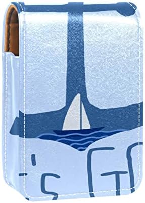 שפתון מקרה עם מראה חמוד נייד איפור תיק קוסמטי פאוץ, כחול עוגן ימי מפרשית