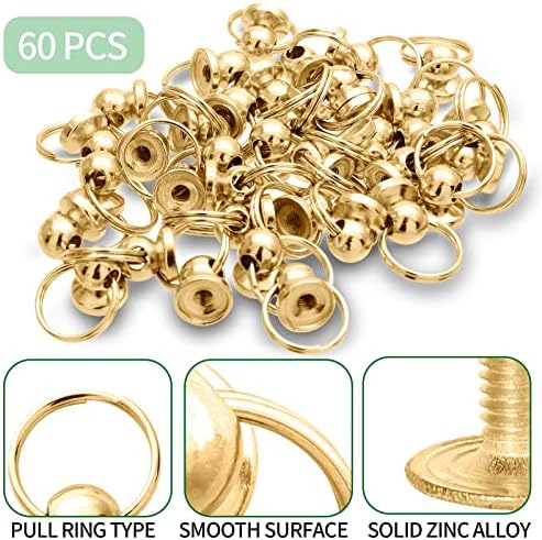 Lifcratms 60 יחידות בורג עגול מסמרת עגול 8 ממ, טבעת משיכת זהב מסמרת DIY מסמרות בורג אביזרים למלאכת מלאכת עור