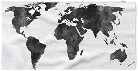 מפה עולמית אופנתית מגבות ידיים, צבעי מים שחורים מפה על רקע לבן רך רך נוח מגבת סופגת סופגת לאמבטיה/מטבח/יוגה/גולף/מגבת