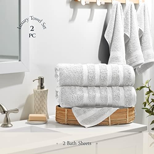 מגבות אמבטיה של ג'מבו למבוגרים 35 x 70 - 2 חבילות - סט אמבטיה לבן כותנה - מגבות רחצה גדולות