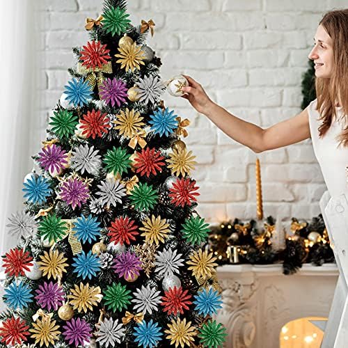 Xlcggo קישוט עץ חג המולד חג המולד 6 סימולציה צבעונית פרח חג המולד קישוט