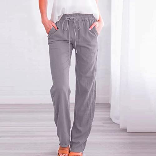 מכנסיים מזדמנים לנשים משיכת רגליים ישר מכתניים אלסטיות גבוהות רופפות מכנסיים קלים קלים עם כיסים