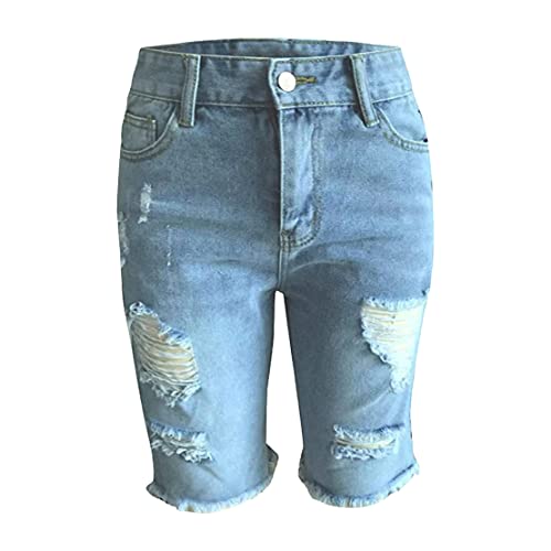 מכנסי ג'ין קצרים של ברמודה ג'ין קרוע לנשים מכנסי ג'ינס קצרים מזדמנים עם חור קיץ שולל שולי ברך במצוקה