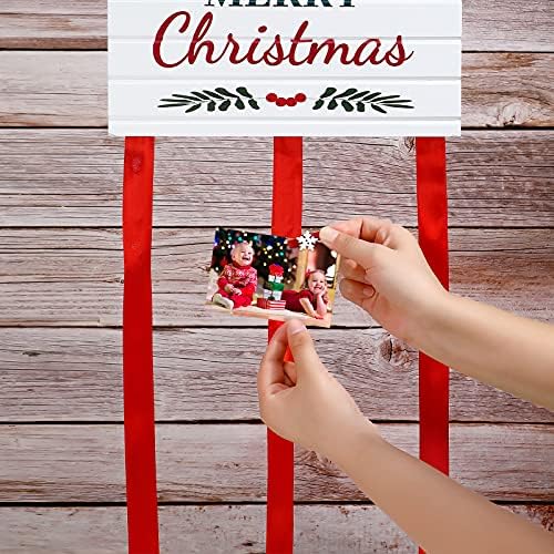 מחזיק כרטיסי חג המולד מחזיק תמונות חג מולד שמח עם 3 סרטים תליית כרטיס תלייה חג המולד מחזיק כרטיסי עץ