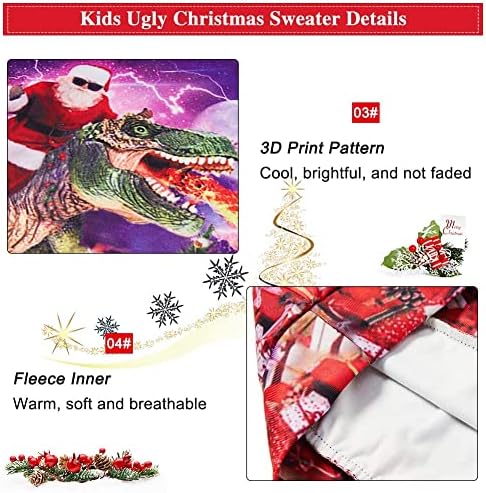 LoveKider ילדים מכוערים חולצת סוודר חג המולד מצחיק סווטשירט סוודר סוודר סוודר פליס פנימי בגודל 4-16