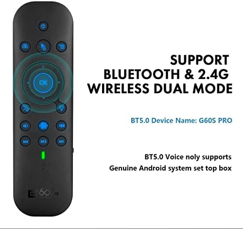 קול Bluetooth מרוחק עם מקלדת, עכבר אוויר, תאורה אחורית, נטענת, 2.4 גרם WIFI/BT5.0 מצב כפול, למידת IR -