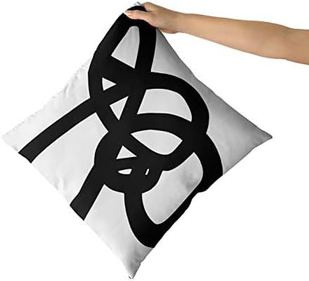 כרית קוואני שחור לבן מכסה 18x18 במופשט תקציר גרפיטי קו אמנות קווי כרית ספה דקורטיבי
