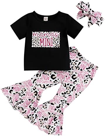 XBGQASU 3 חודשים תלבושת ילדה פעוטות פעוטות בנות תלבושת מילות הדפס הדפסים צמרות שרוול קצר הדפסים מכנסי פעמון מכנסיים