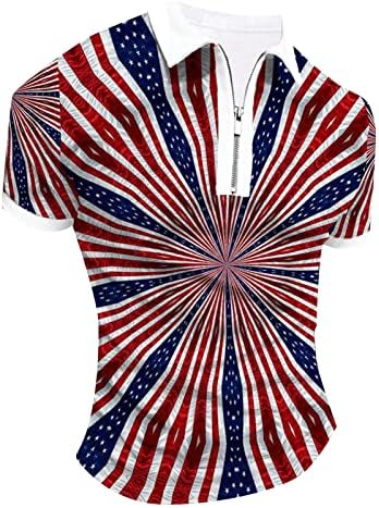 חולצות 4 ביולי, חולצות פולו רוכסן לגברים שרוול קצר מזדמן רזה בכושר אתלטי טניס גולף פולו חולצת טריקו