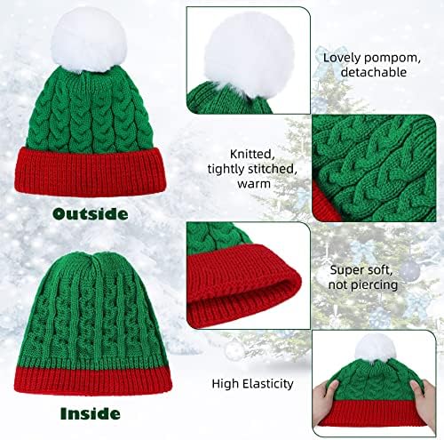 כובעי יילוד של Zando תינוקת סרוגים כובע חורף רך תינוקות פום פום כובע כפה חג המולד חם וכפית כפפה לבנים בנות