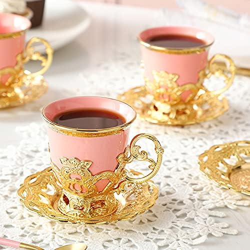 תורכי תה כוס סט של 6 אספרסו תורכי קפה כוסות עם מתכת מחזיקי ותחתיות תה כוסות ותחתיות 2.8 אונקיות תורכי קפה
