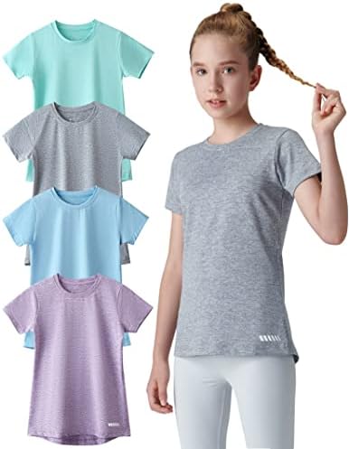 מארז 4: חולצות ספורט לבנות נוער, חולצות טריקו עם שרוול קצר, בגדי ספורט לילדים בני נוער