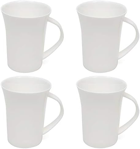 סט ספל קפה של מקסוול וויליאמס קשמיר, ספל קפה קופה גדול, ספלי סין מעצבים בסגנון קופה, לבן, 420 מל, 4 חתיכות