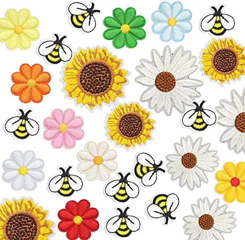 אביזרי דייויד 27 פרחים דבורים מחשב ברזל על טלאים לבגדים טלאים רקומים, אפליקציה לבגדים, שמלה, כובע, ג'ינס,